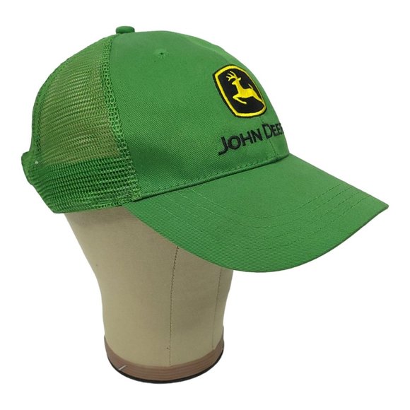 John Deere Mesh Adjustable Strapback Cap Trucker Farmer Hat Logo Patch Green - Picture 2 of 12